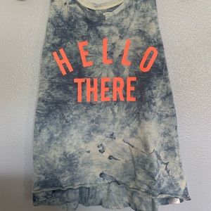 “Hello There” Light Blue Tie-Dye Tank Top